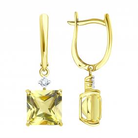 Серьги из лимонного золота SOKOLOV 729355-2 с кварцем и горным хрусталём 729355-2 фото