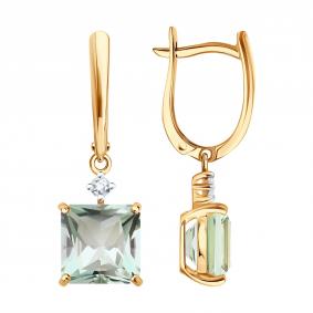 Золотые серьги SOKOLOV 729356 с горным хрусталём и празиолитом 729356 фото