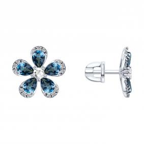 Серьги из белого золота SOKOLOV 729367-3 с фианитом, горным хрусталём и Лондон топазом 729367-3 фото