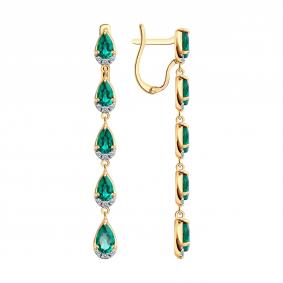Золотые серьги SOKOLOV 729368 с фианитом и гидротермальным изумрудом 729368 фото