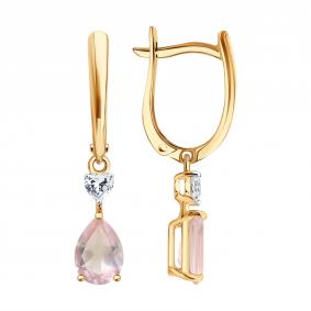 Золотые серьги SOKOLOV 729374 с фианитом и кварцем 729374 фото