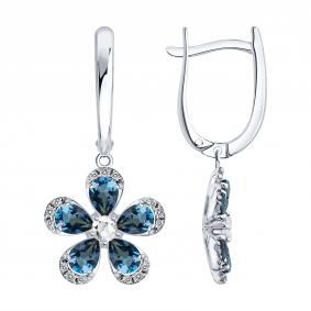 Серьги из белого золота SOKOLOV 729377-3 с фианитом, горным хрусталём и Лондон топазом 729377-3 фото