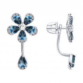 Серьги-трансформеры из белого золота SOKOLOV с горным хрусталём, Лондон топазом и фианитом 729395-3 729395-3 фото