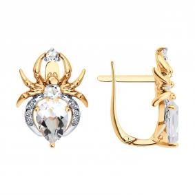 Золотые серьги SOKOLOV 729399 с фианитом и горным хрусталём 729399 фото