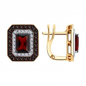 Золотые серьги SOKOLOV 729413 с фианитом и гранатом 729413 фото