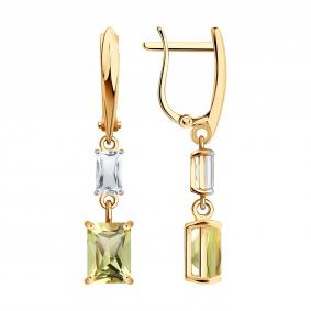 Золотые серьги SOKOLOV 729421 с кварцем и горным хрусталём 729421 фото