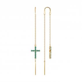 Золотые серьги-кресты SOKOLOV с гидротермальным изумрудом 729424 729424 фото
