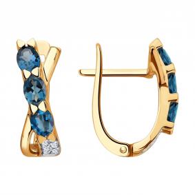 Золотые серьги SOKOLOV 729443 с фианитом и Лондон топазом 729443 фото