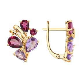 Золотые серьги SOKOLOV 729444 с аметистом и родолитом 729444 фото