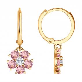 Золотые серьги SOKOLOV с ситаллом цвета Морганит и фианитом 729519 729519 фото
