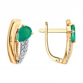 Золотые серьги SOKOLOV 729527 с фианитом и агатом 729527 фото