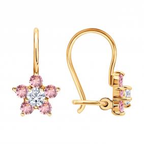 Золотые серьги SOKOLOV с ситаллом цвета Морганит и фианитом 729585 729585 фото
