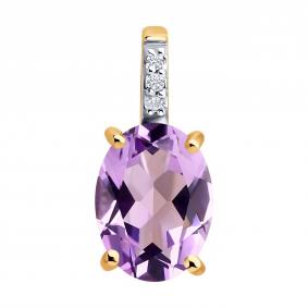 Золотая подвеска SOKOLOV 73-00124 с аметистом и бриллиантом 73-00124 фото