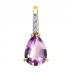 Золотая подвеска SOKOLOV 73-00140 с аметистом и бриллиантом 73-00140 фото