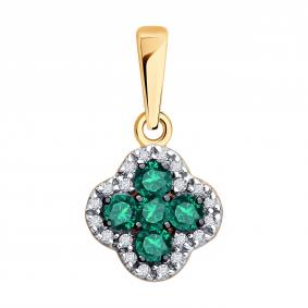 Золотая подвеска SOKOLOV 73-00156 с бриллиантом и гидротермальным изумрудом 73-00156 фото