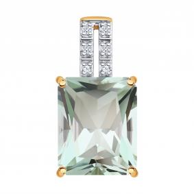 Золотая подвеска SOKOLOV 73-00192 с бриллиантом и празиолитом 73-00192 фото