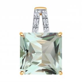 Золотая подвеска SOKOLOV 73-00194 с бриллиантом и празиолитом 73-00194 фото