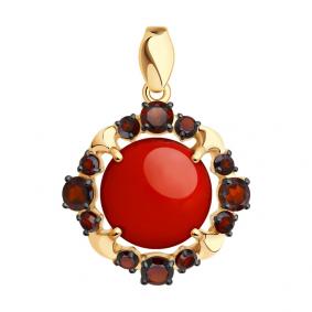 Золотая подвеска SOKOLOV 731255 с гранатом и кораллом 731255 фото