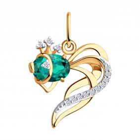 Золотая подвеска SOKOLOV 732104 с фианитом и гидротермальным изумрудом 732104 фото