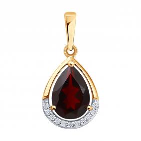 Золотая подвеска SOKOLOV 733037 с фианитом и гранатом 733037 фото