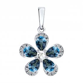 Подвеска из белого золота SOKOLOV 733071-3 с фианитом, горным хрусталём и Лондон топазом 733071-3 фото