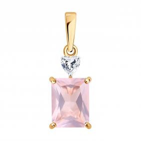 Золотая подвеска SOKOLOV 733078 с фианитом и кварцем 733078 фото