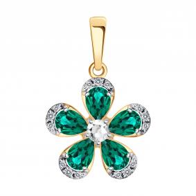 Золотая подвеска SOKOLOV 733081 с фианитом, гидротермальным изумрудом и горным хрусталём 733081 фото