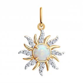 Золотая подвеска SOKOLOV 733121 с фианитом и опалом 733121 фото