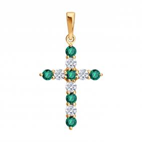 Золотая подвеска SOKOLOV 733126 с фианитом и гидротермальным изумрудом 733126 фото