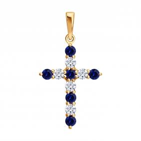 Золотая подвеска SOKOLOV 733127 с фианитом и сапфировым корундом 733127 фото