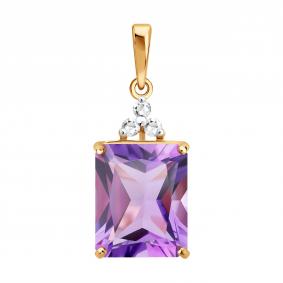 Золотая подвеска SOKOLOV 733135 с аметистом и горным хрусталём 733135 фото