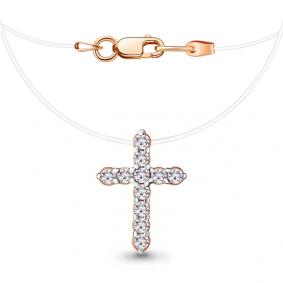 Колье на леске Крест AQUAMARINE с фианитом 73599А 73599А фото