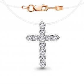 Колье на леске Крест AQUAMARINE с фианитом 73600А 73600А фото