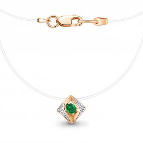 Колье на леске AQUAMARINE с гидротермальным изумрудом и фианитом 73667АГ 73667АГ фото