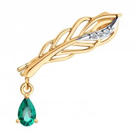 74-00013: Брошь из золота с бриллиантами и гидротермальным изумрудом 74-00013 фото