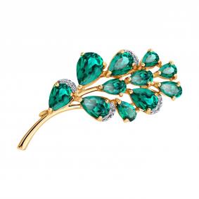 74-00015: Брошь из золота с бриллиантами и гидротермальными изумрудами 74-00015 фото