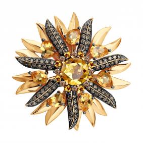 Золотая брошь SOKOLOV 74-00018 с цитрином, раухтопазом и коньячным бриллиантом 74-00018 фото