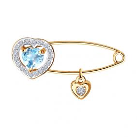 Золотая булавка SOKOLOV 740197 с топазом и фианитом 740197 фото