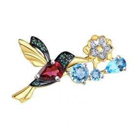Брошь из лимонного золота SOKOLOV 740200-2 с топазом, фианитом и родолитом 740200-2 фото
