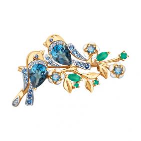 Золотая брошь SOKOLOV 740217 с фианитом, агатом, эмалью и Лондон топазом 740217 фото
