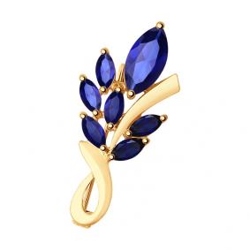 Золотая брошь SOKOLOV 740222 с сапфировым корундом 740222 фото