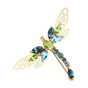 Золотая брошь SOKOLOV 740239 с топазом, хризолитом и Лондон топазом 740239 фото