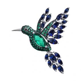 Брошь из белого золота SOKOLOV с ситаллом цвета Турмалин и миксом камней 740242-3 740242-3 фото