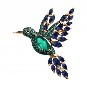 Золотая брошь SOKOLOV с ситаллом цвета Турмалин и миксом камней 740242 740242 фото