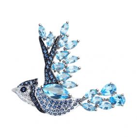 Брошь из белого золота SOKOLOV 740245-3 с топазом и фианитом 740245-3 фото