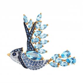 Золотая брошь SOKOLOV 740245 с топазом и фианитом 740245 фото