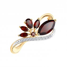Золотая брошь SOKOLOV 740265 с фианитом и гранатом 740265 фото