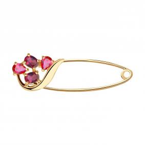 Золотая булавка SOKOLOV 740281 с родолитом и рубиновым корундом 740281 фото