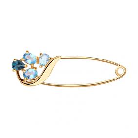 Золотая булавка SOKOLOV 740284 с топазом и Лондон топазом 740284 фото