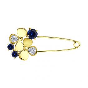 Булавка из лимонного золота SOKOLOV 740332-2 с фианитом и сапфировым корундом 740332-2 фото
